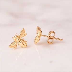 14k Solid Gold Bee Studs Earrings
